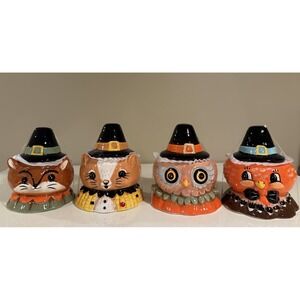 Johanna Parker Thanksgiving Pilgrim Turkey Squirrel Owl Fox Critter Set Of 4 New